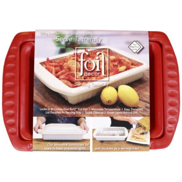 Red Décor Foil Carrier Pan for Serving 9"x13"x2" Foil Pan - Picture 1 of 3